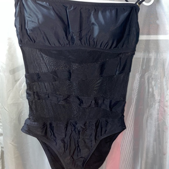One-piece black bathing suit with mesh cutouts - Picture 3 of 3